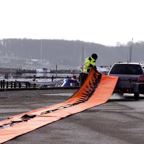 Temporary flood barriers by Lakeside