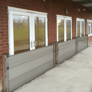 Door flood barriers protecting a residential property supplied by Lakeside Flood Solutions
